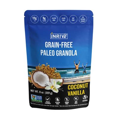Inrive Paleo Grain Free, Gluten Free Granola (Coconut Vanilla), Non GMO, No Refined Sugar, Soy-Free, Kosher, 1 Pack
