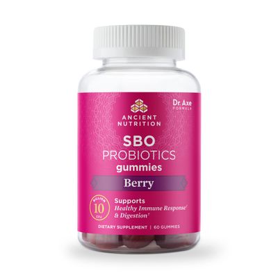 Ancient Nutrition Probiotics, SBO Probiotics Berry Gummies 10 Billion CFUsServing, Healthy Digestive and Immune Response Support, Gluten Free, Reduces Occasional Bloating, 60 Count