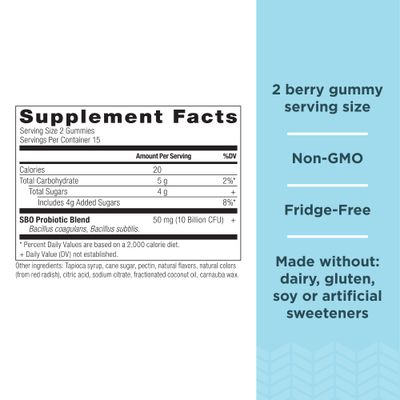 Ancient Nutrition Probiotics, SBO Probiotics Berry Gummies 10 Billion CFUsServing, Healthy Digestive and Immune Response Support, Gluten Free, Reduces Occasional Bloating, 60 Count