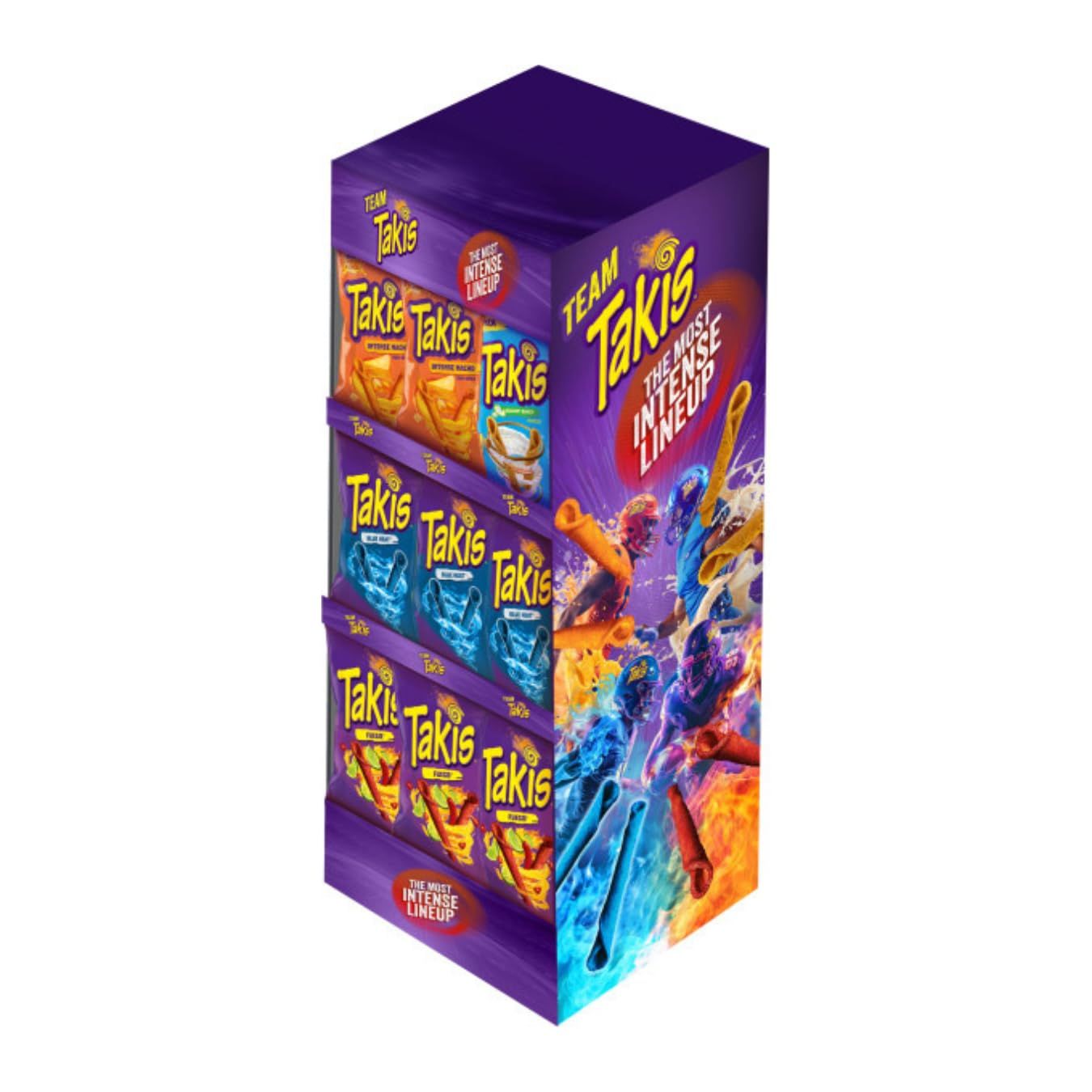 Takis 72 ct, 9.9 oz Sharing Size Game Day Display Shipper, Assorted Flavored Mixed Rolled Tortilla Chips
