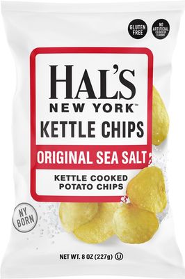 Hal&#39;s New York Kettle Cooked Gluten Free Flavored Potato Chip Crisps, 8 Oz Bags (Pack of 12, Sea Salt)