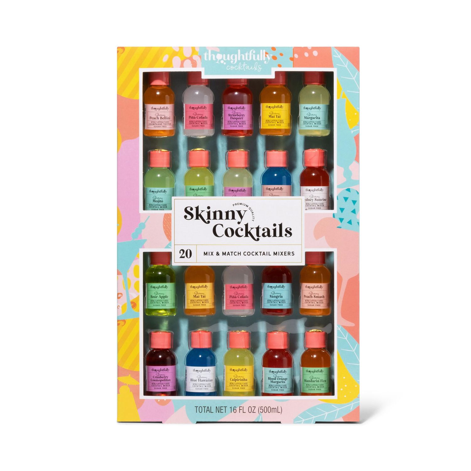 Thoughtfully Cocktails, Mix and Match Skinny Cocktail Mixers in Glass Bottles, Mocktail Non Alcoholic Drinks, Combine Two Bottles for a Sugar-Free Cocktail Mixer, Pack of 20