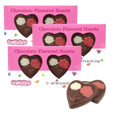 Chocolate Flavored Hearts with Roses, Valentine s Candy Gifts, Two Pieces Included, 0.84 Ounces (Pack of 3)