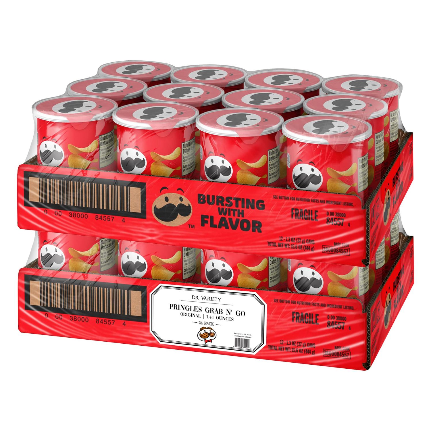 Pringles Potato Crisps Chips, Lunch Snacks, Office and Kids Snacks, Grab N&#39; Go - Original (24 Cans)