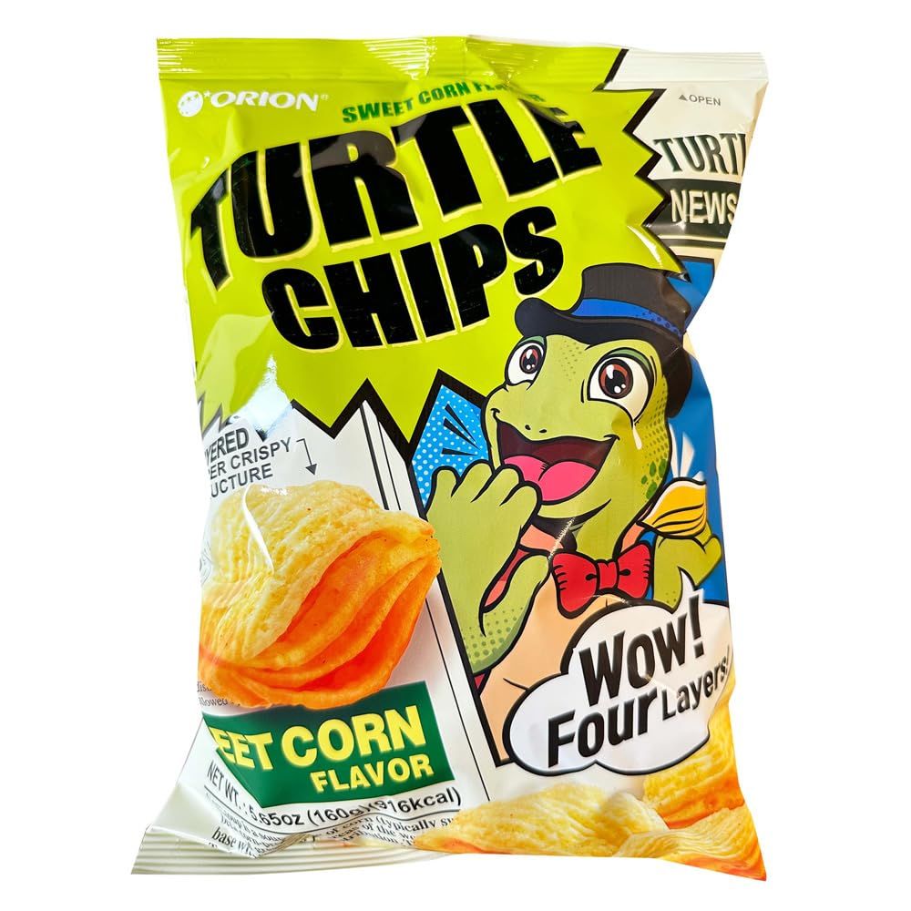 Cros Orion Turtle Chips-Sweet Corn Flavor-Crispy Korean Party Corn Snacks-3 Packs x 160G
