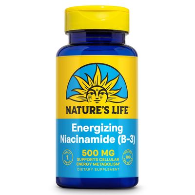 Nature&#39;s Life Energizing Niacinamide 500mg - No Flush Vitamin B 3 Niacin Supplement - Nerve Function, Metabolism and Healthy Energy Support - 60-Day Guarantee, Lab Verified, 100 Servings, 100 Tablets
