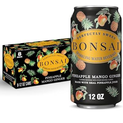 Bonsai Mango Pineapple Ginger Sweetened Sparkling Water, 12 fl oz cans, 8 pack