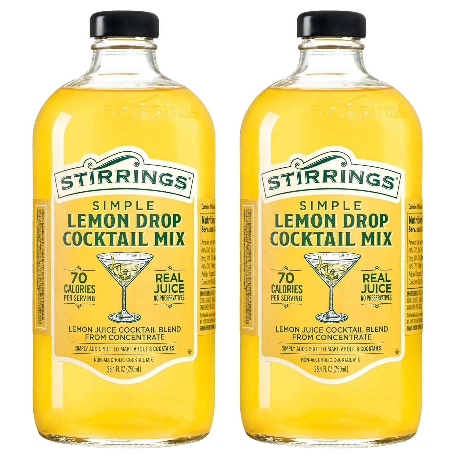 Stirrings 2 Pack Lemon Drop Cocktail Mix 750ml Bottles - Real Juice No Preservatives - 90 Calories - Drink Mixer
