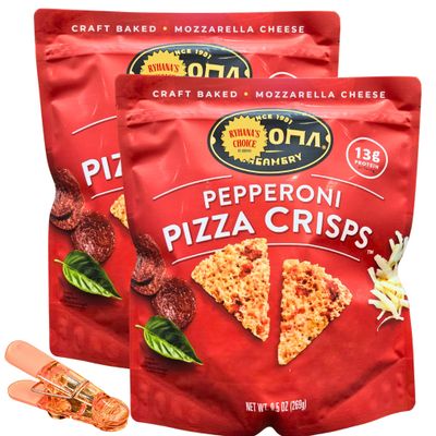 Pepperoni Pizza Crisps, Craft Baked Mozzarella Cheese, 9.5 oz pack, Pack of 2 with Bonus Bag Sealer Clip by RH940