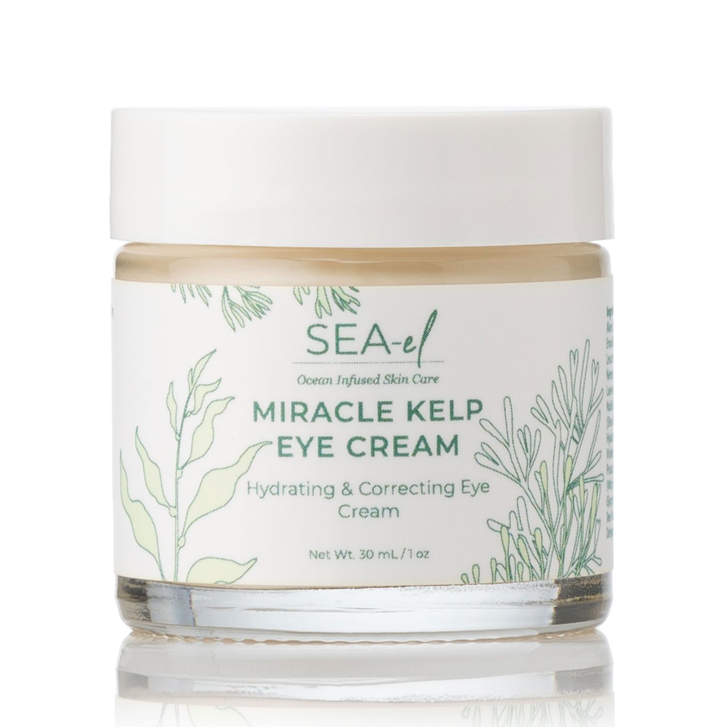Sea-El Miracle Sea Kelp Eye Cream Hydrating Correcting Yerba Mate Caffeine Hyaluronic Acid for Dark Circles Bags Puffiness - Daily Anti Aging Moisturizer for Women Men, Vegan - 1 Oz