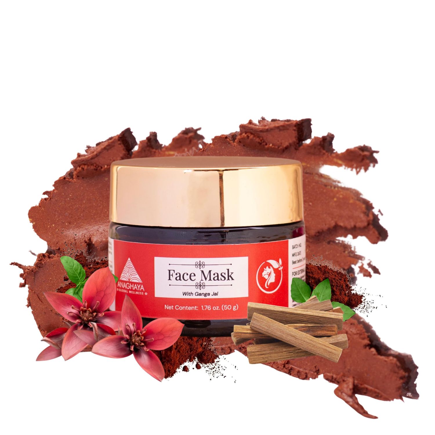 Ayurvedic Clay Facial Mask for Natural Skin Care with Hydrating Radiant Glow Formula - 1.76 Fl oz, Anti-Aging Face Mask for Dull Skin with Ganges Water, Rose Water, Red Ochre Clay Clarified Butter