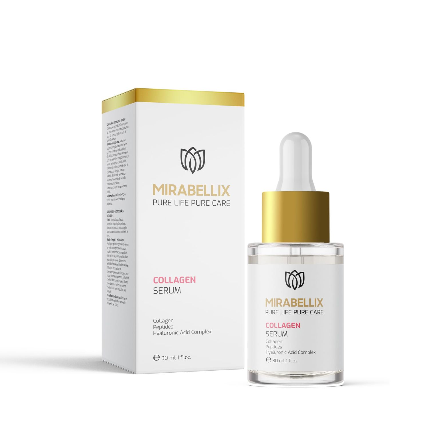 Mirabellix Collagen Serum 30ml - Anti-Aging Hydrating Serum with Peptides, Hyaluronic Acid Complex Allantoin for Wrinkle Prevention, Skin Firmness Hydration - For All Skin Types