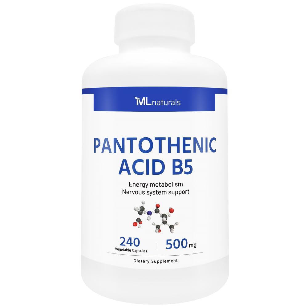 ML Naturals Pantothenic Acid B5 240 Vegetable Capsules. Energy Metabolism, Nervous System Support.