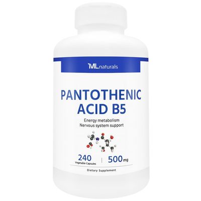 ML Naturals Pantothenic Acid B5 240 Vegetable Capsules. Energy Metabolism, Nervous System Support.