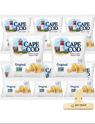 Cape Cod Chips Original Kettle Cooked Potato Chips, Gluten-Free 0.75oz Bags Comes with Gift Trove Bag Clip (8 Pack - (0.75oz Bags), Original)