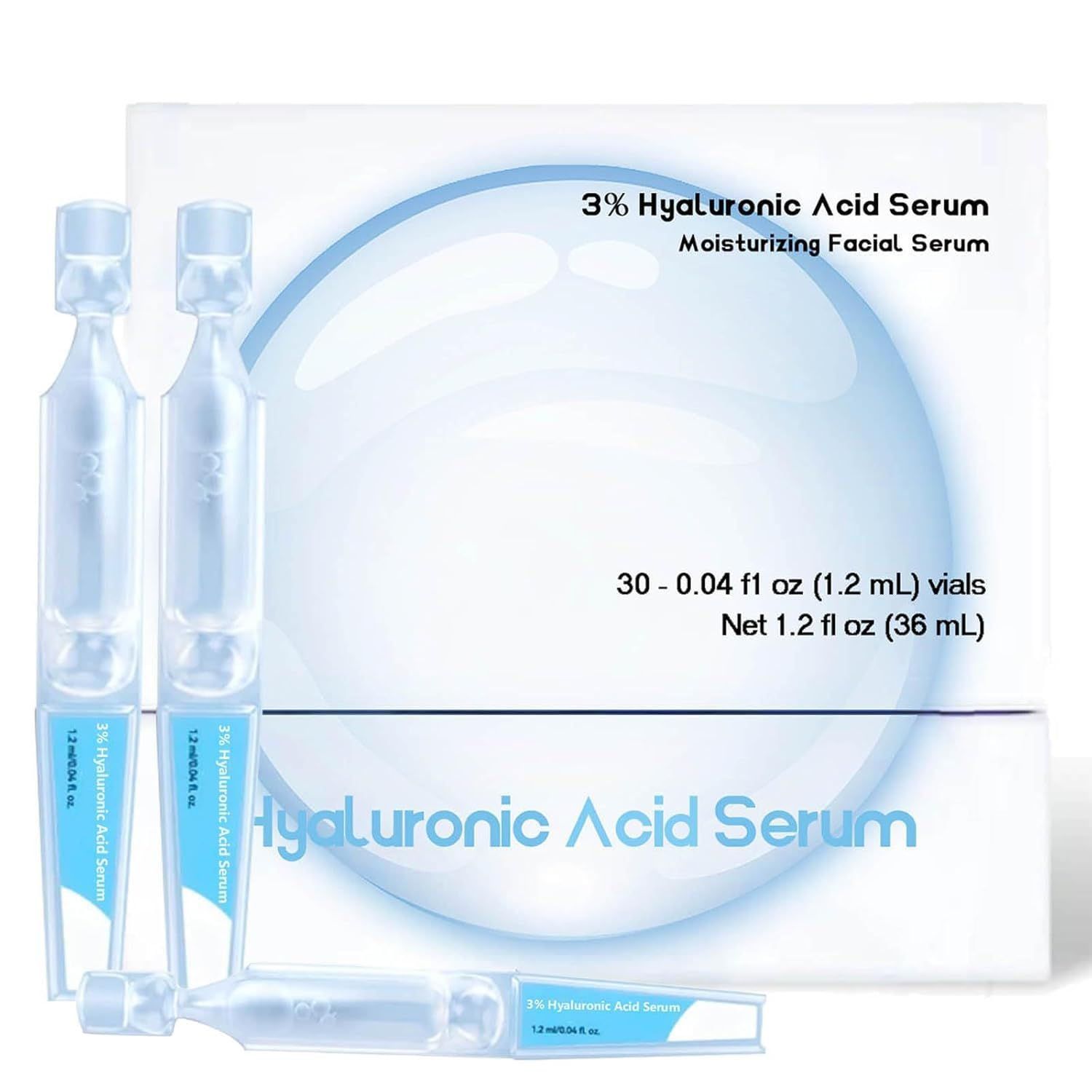 30PCS 3 Hyaluronic Acid Serum Ultra-Hydrating Vials, Hyaluronic Acid Tubes, 3 Hyaluronic Acid Serum For Face, Ultra Hydrating Serum, Nature Perfection Hyaluronic Acid, Anti-Aging Serum 1.2ml30