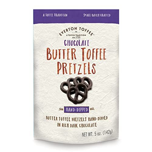 Everton Toffee Chocolate Butter Toffee Pretzels, (5oz Bag, 3-pack). Gourmet artisan Everton Butter toffee pretzels covered in rich dark chocolate.