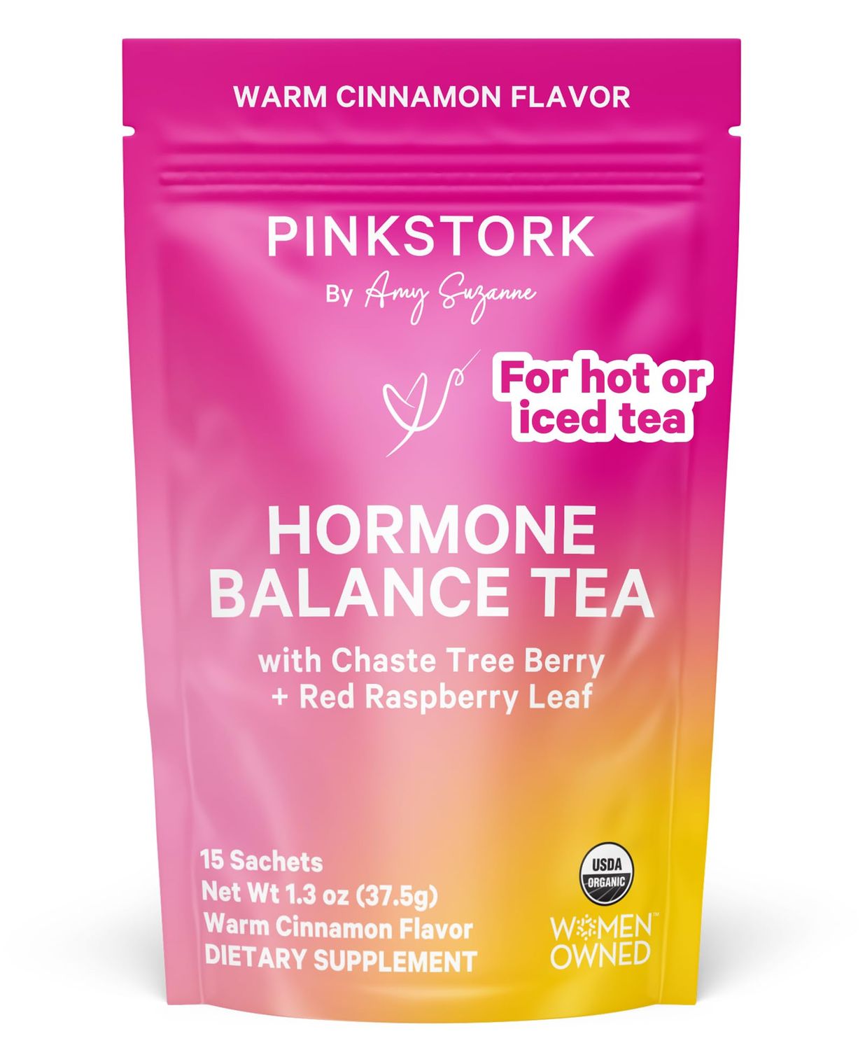 Pink Stork Hormone Balance Tea - Organic Red Raspberry Leaf Vitex Supporting Herbs - PMS, Perimenopause Menopause - Warm Cinnamon - 30 Cups