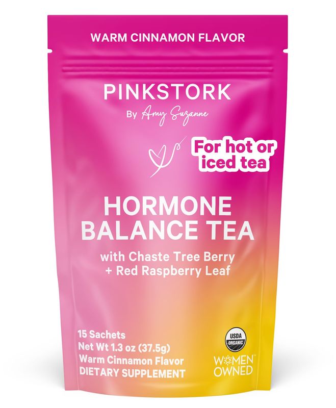 Pink Stork Hormone Balance Tea - Organic Red Raspberry Leaf Vitex Supporting Herbs - PMS, Perimenopause Menopause - Warm Cinnamon - 30 Cups