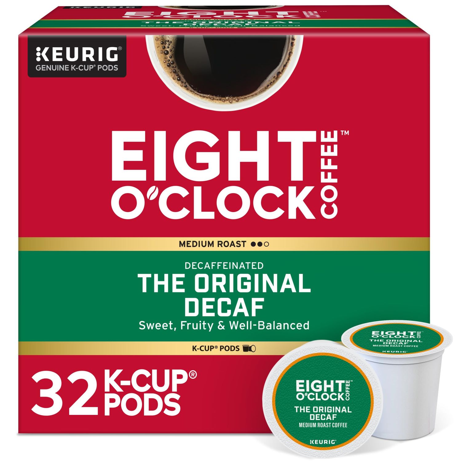 Eight O&#39;Clock Coffee The Original Decaf, Single-Serve Keurig K-Cup Pods, Medium Roast Coffee Pods, 1 Count (Pack of 32)