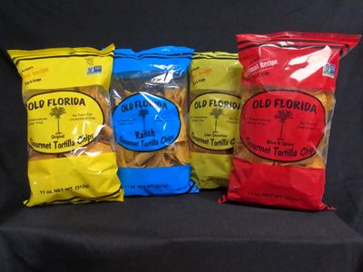Old Florida Gourmet Tortilla Chips - VARIETY PACK OF FOUR (4) - Includes Original, Lime Sensation, Nice Spicy, and Ranch Tortillas, 11 oz
