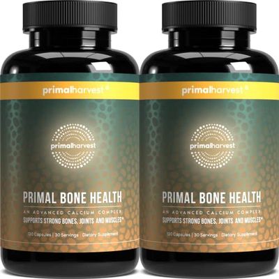 Primal Harvest 2 Pack, Primal Bone Health Calcium Carbonate Bone Health Complex for Men Women with Calcium, Magnesium, Zinc, Manganese, Potassium, L-Carnitine (240 Capsules)
