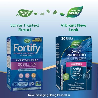 Nature's Way Fortify Daily Probiotic for Women, 30 Billion Live Cultures, 10 Strains, Prebiotics, Supports Digestive Immune Health, No Refrigeration Required, 30 Capsules (Packaging May Vary)