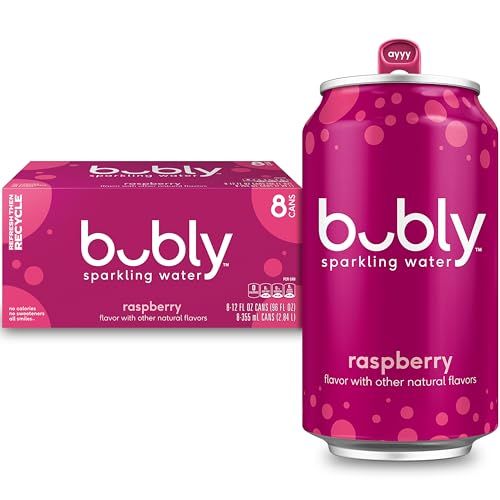 Bubly Sparkling Water, Raspberry, Zero Sugar Zero Calories, Seltzer Water, 12 Fl Oz Cans (Pack of 8)