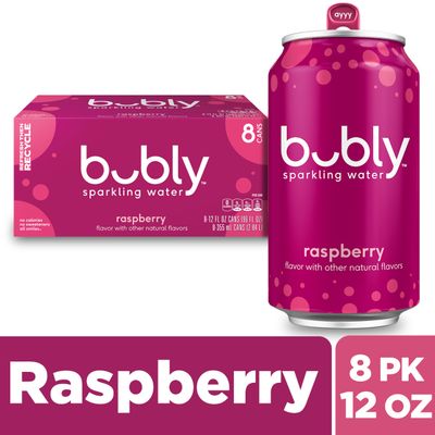 Bubly Sparkling Water, Raspberry, Zero Sugar Zero Calories, Seltzer Water, 12 Fl Oz Cans (Pack of 8)