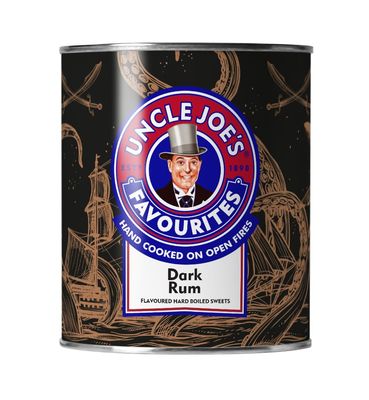 Uncle Joe&#39;s Dark Rum Candy British Hard Boiled Sweets Rum Flavored Non-Alcoholic Tin Pack 4.23 Oz (120g)