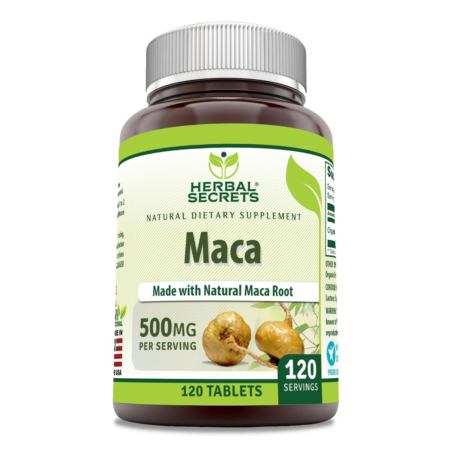 Herbal Secrets Maca Supplement 500 Mg Per Serving 120 Tablets Non-GMO Gluten Free Made in USA
