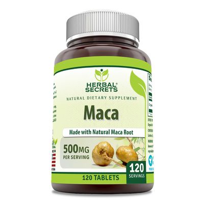Herbal Secrets Maca Supplement 500 Mg Per Serving 120 Tablets Non-GMO Gluten Free Made in USA