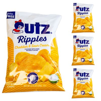 Utz Ripples Cheddar and Sour Cream Potato Chips - Cheesy Sour Cream Natural Flavors - 4, 2.75oz bags