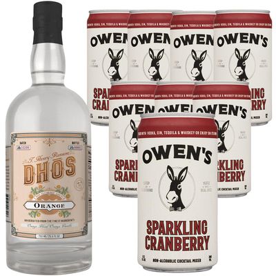Dh s Handcrafted Non-Alcoholic Orange 750 ML Bottle w Pack Owen s Mixers Sparkling Cranberry 8.2 OZ Cans - Keto-Friendly, Zero Sugar, Zero Calories, Zero Proof - Perfect for Mocktails - Made in USA