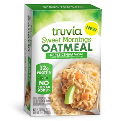 Truvia Sweet Mornings Apple Cinnamon Instant Rolled Oat Oatmeal Packets, 12 G Protein, No Sugar Added (6 packets)