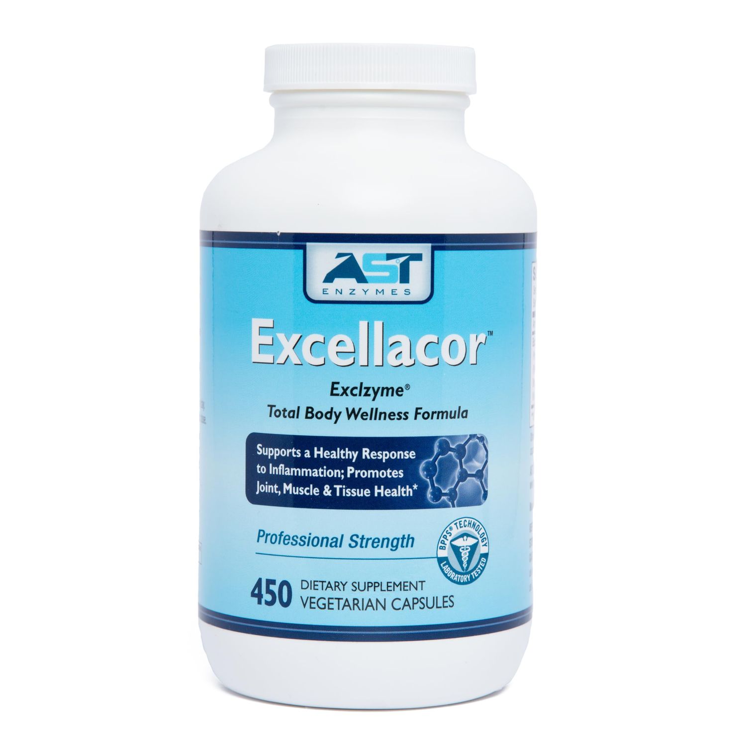 AST Enzymes Excellacor-450 Vegetarian Capsules-Premium Natural Systemic Enzyme Formula-Total Body Support - Contains Acid-Resistant Serrapeptase - Supports Healthy Inflammation Joints