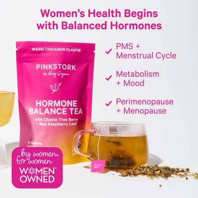 Pink Stork Hormone Balance Tea - Organic Red Raspberry Leaf Vitex Supporting Herbs - PMS, Perimenopause Menopause - Warm Cinnamon - 30 Cups