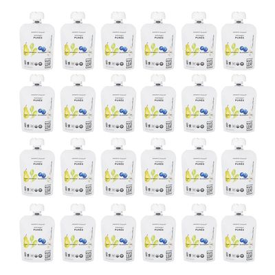 White Leaf Provisions Biodynamic Organic Baby Food Pouches - USDA, GMO BPA Free Squeezable Toddler Snacks - 24 x 90 grams (24 Pouches, Pear Spinach Blueberry Oat)