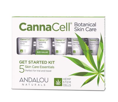 Andalou Naturals CannaCell Botanical Get Started Kit, 5 Piece Set (Scrub, Toner, Mask, Day Cream, Night Cream)