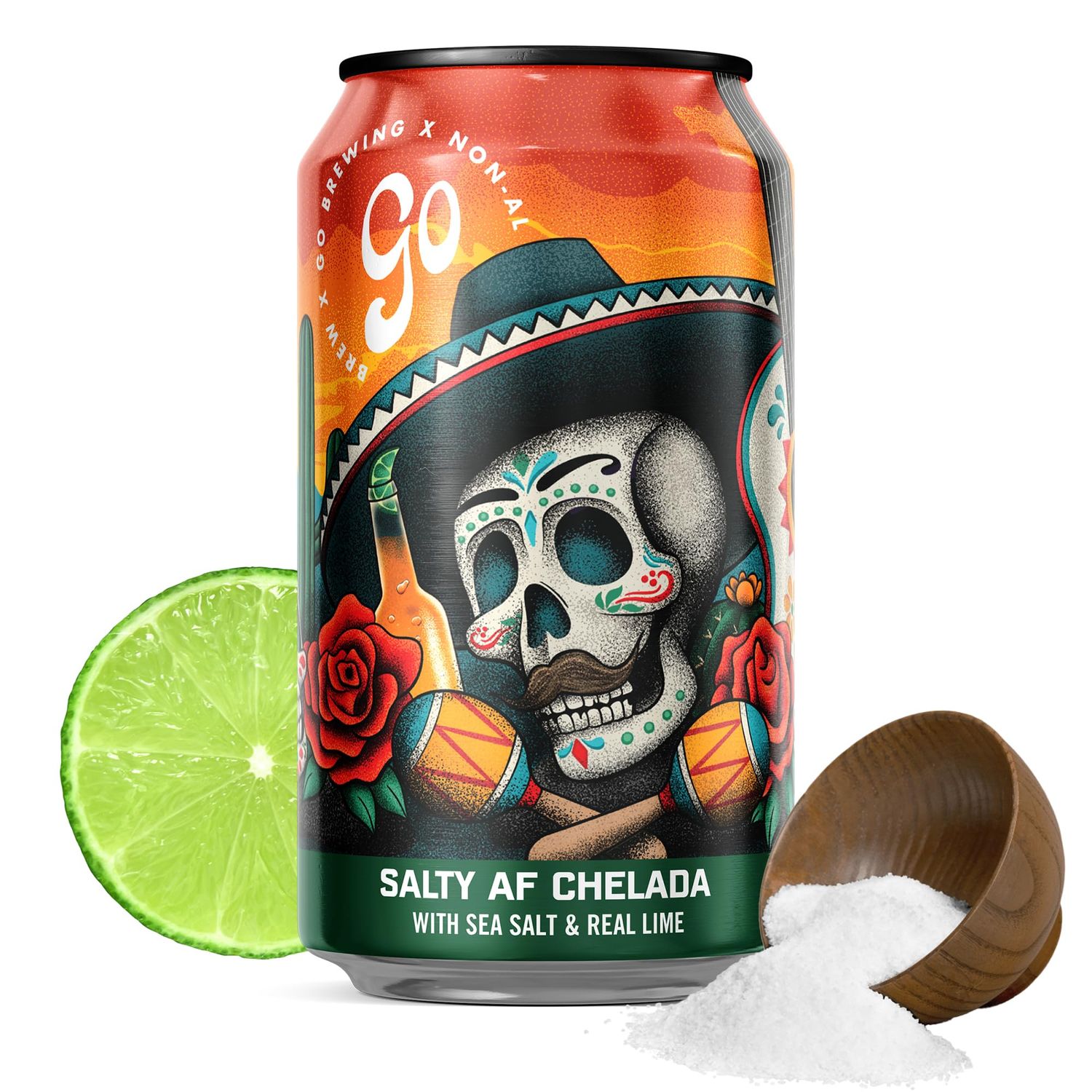 Go Brewing - Salty Lime AF Chelada Non Alcoholic Brew - Small Batch Brew wClassic Ingredients - Low-Calorie,Low Gluten Craft NA Beer - Light,Crisp Refreshing Lime Full Flavor Beer (12 Oz, 12 Cans)