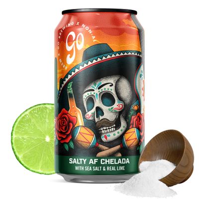 Go Brewing - Salty Lime AF Chelada Non Alcoholic Brew - Small Batch Brew wClassic Ingredients - Low-Calorie,Low Gluten Craft NA Beer - Light,Crisp Refreshing Lime Full Flavor Beer (12 Oz, 12 Cans)