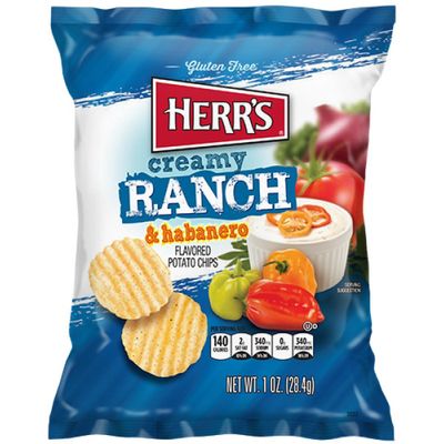 Herr s Creamy Ranch Habanero Potato Chips, 1 Oz Bag, Spicy Snack On-the-Go (Pack of 42 Bags)