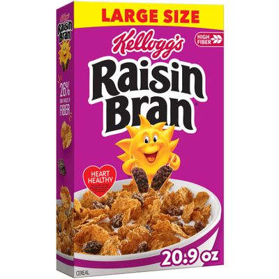 Kellogg&#39;s Raisin Bran Breakfast Cereal, Fiber Cereal, Family Breakfast, Large Size, Original, 20.9oz Box (1 Box)