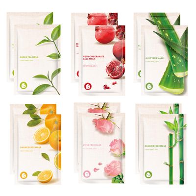 GUOYAOLIFU Plants Fruits Face Masks for Women,Aloe Vera Face Mask Hydrating,Moisturizing Rose Facial Masks for Women,Cruelty-Free Facial Face Mask Sheet Skincare(12Pack)