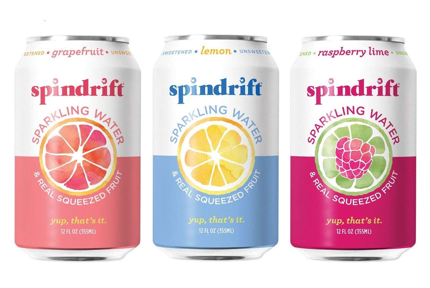 Spindrift Real Fruit Sparkling Seltzer Water, LemonGrapefruitCucumberRaspberry Lime (Pack of 24)