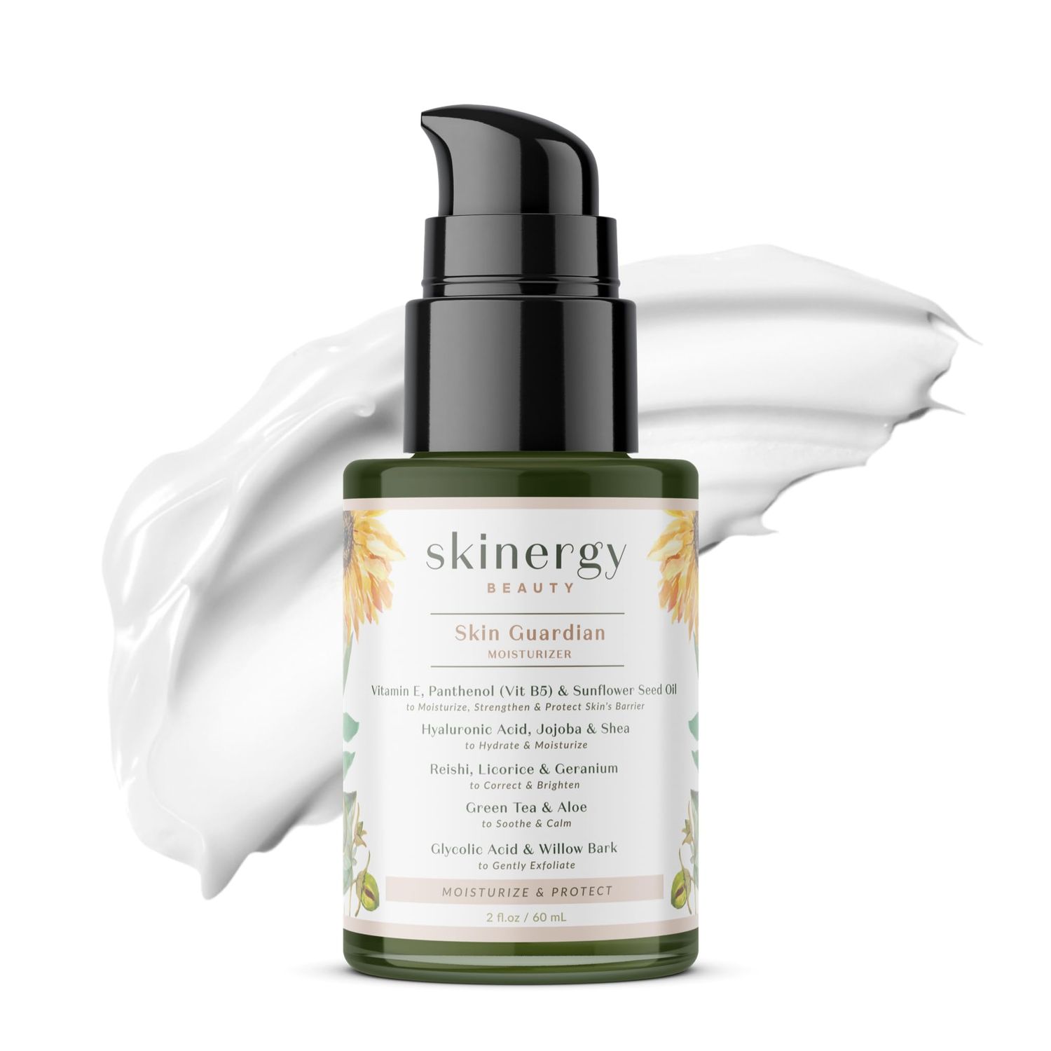 Skinergy Beauty Skin Guardian Moisturizer for Normal, Dry, Combination Skin - Glycolic Acid, Hyaluronic Acid, Vitamin E- Moisturizes, Protects, Brightens - 2 FL