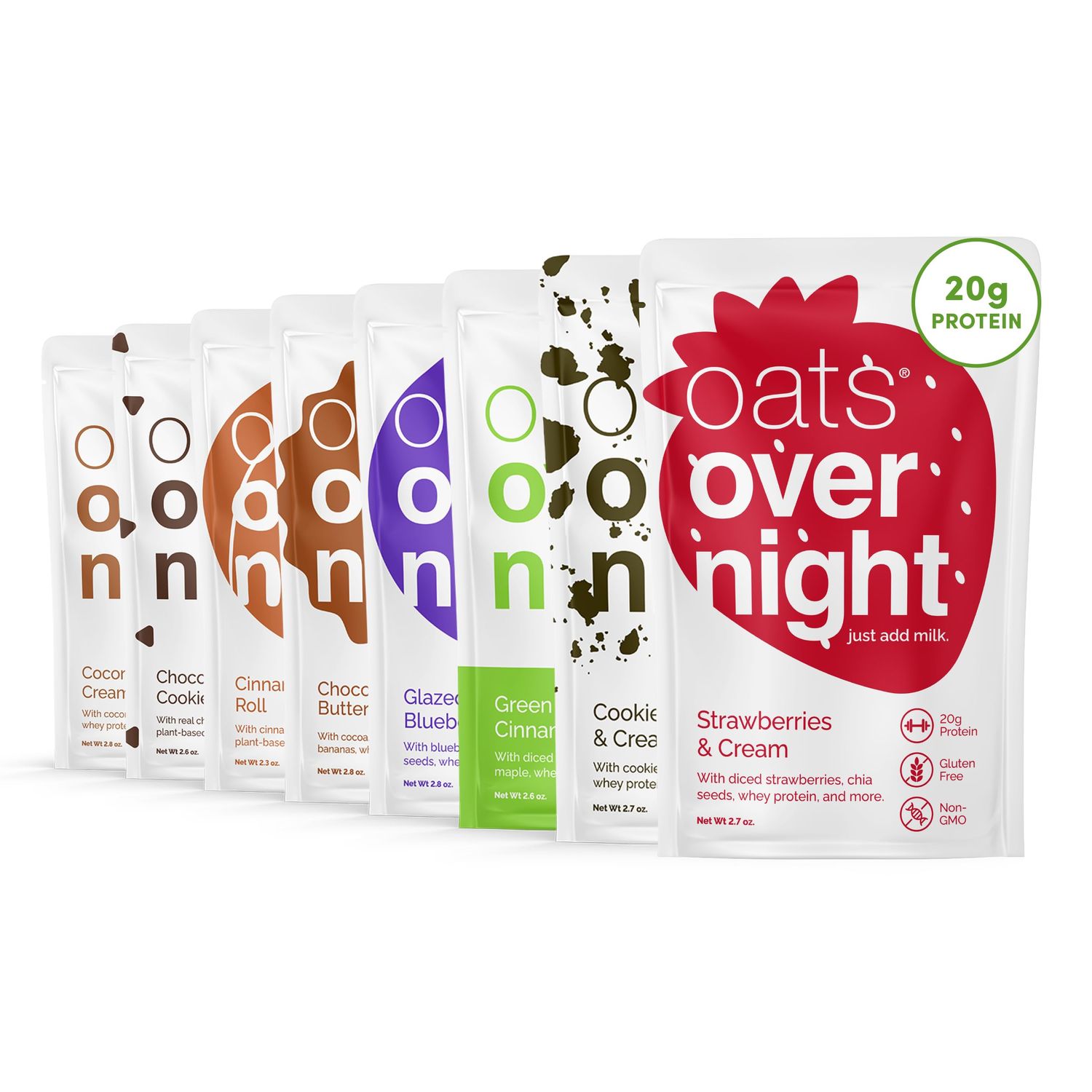 Oats Overnight Party Variety Pack - High Protein, High Fiber Breakfast Protein Shake - Gluten Free Oatmeal, Non GMO High Protein Oatmeal - Cookies Cream, Coconut Cream Pie More Flavors (24 Pack)
