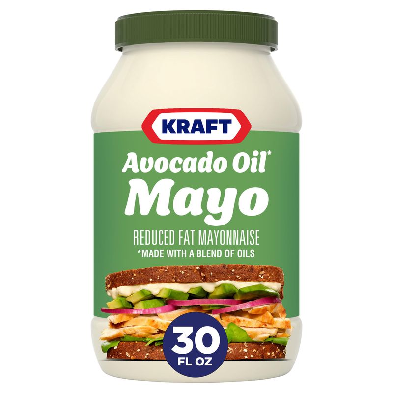 Kraft Mayo with Avocado Oil Reduced Fat Mayonnaise - Classic Creamy Condiment for Sandwiches and Salads, Made with Cage-Free Eggs, For a Keto and Low Carb Lifestyle, 30 fl oz Jar