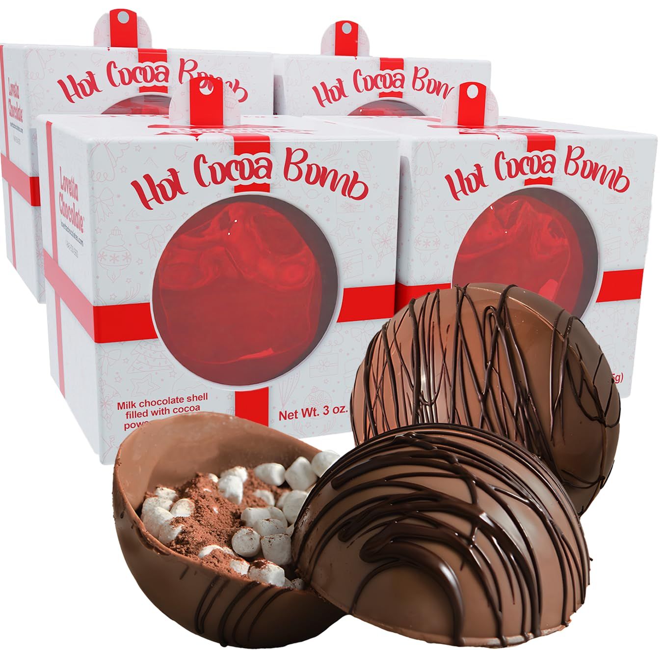 Hot Chocolate Bombs, Large, For Hot Cocoa Filled with Cocoa Powder and Mini Marshmallows 3 oz. (4)