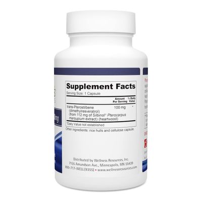 Wellness Resources Pterostilbene - Natural Source Silbinol Trans-Pterostilbene for Healthy Aging (100mg, 60 Veggie Capsules), Non-GMO, Vegan, Soy-Free